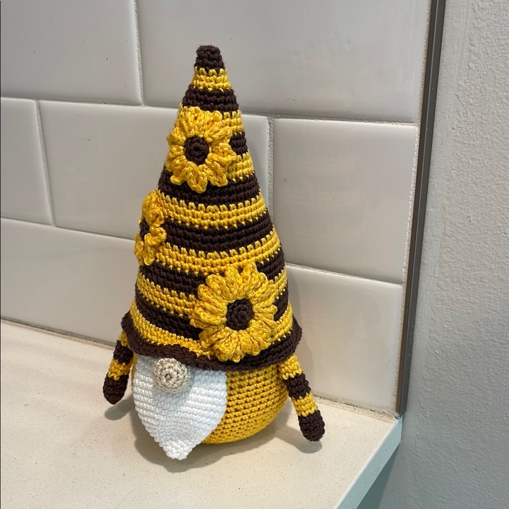 Handcrafted Sunflower Gnome Amigurumi Crochet Home Decor Flower Summer Sun - Picture 3 of 12